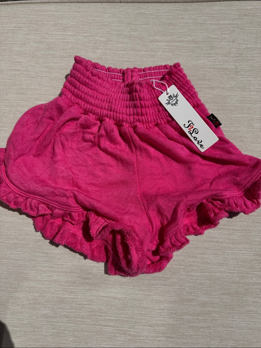 T2 Love Hot Pink Smocked Ruffle Shorts